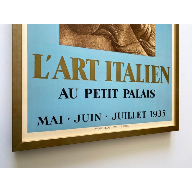 Sky Blue " l'Art Italien " Vintage 1935 Mourlot Fine Art Lithograph Print Art Deco Framed Paris Exhibition Poster Botticelli " Birth of Venus " 1482 For Sale - Image 8 of 12