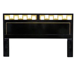 Greek Key Black & Gold Lacquered King Headboard For Sale