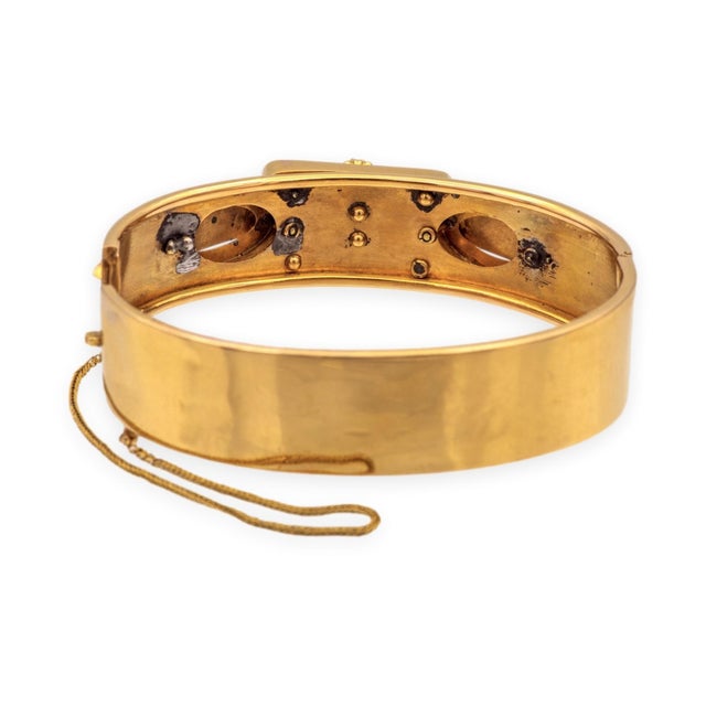 Metal Antique Victorian 14k Yellow Gold Seed Pearl Bangle Bracelet Circa 1870s–1880s For Sale - Image 7 of 11