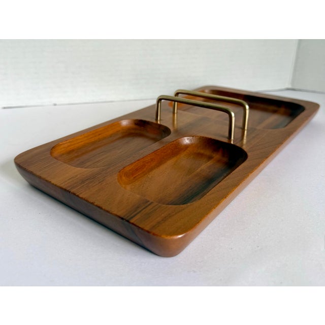 Mid 20th Century 1950s Mission California Mid-Century Carved Wood Desk Organizer With Brass Dividers For Sale - Image 5 of 7