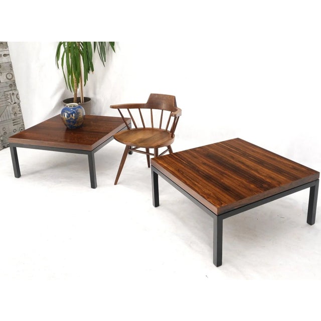 Brown 1970s Pair of Square Rosewood Side Tables in Black Bases Baughman For Sale - Image 8 of 13