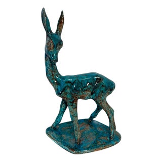Mid-Century Italian Turquoise Glazed Ceramic Fawn by Magri, 1960s For Sale