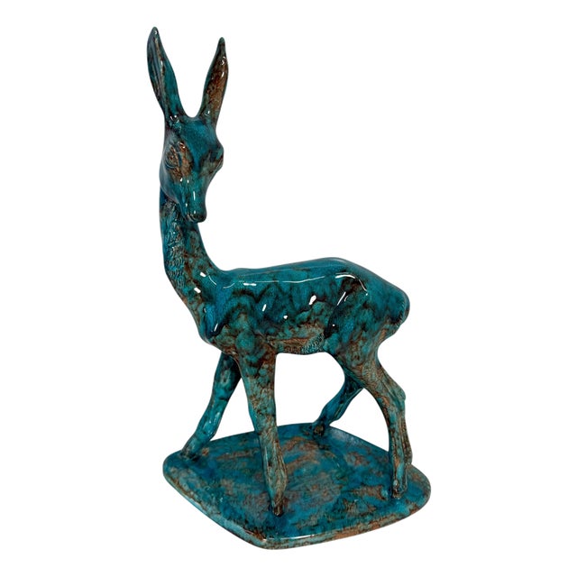 Mid-Century Italian Turquoise Glazed Ceramic Fawn by Magri, 1960s For Sale