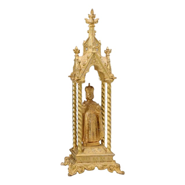 Infant Jesus of Prague and Temple in Gilt Metal For Sale