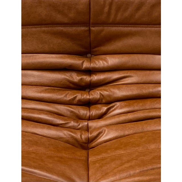 Brown French Togo T3-Seater Sofa in Cognac Leather by Michel Ducaroy for Ligne Roset For Sale - Image 8 of 14