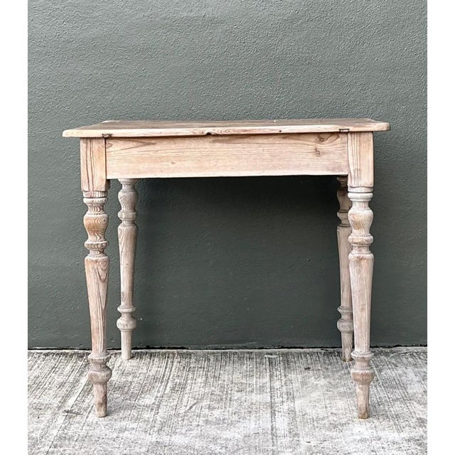 Mid-Century Modern Vintage Primitive Turned Leg Wooden Table For Sale - Image 3 of 12