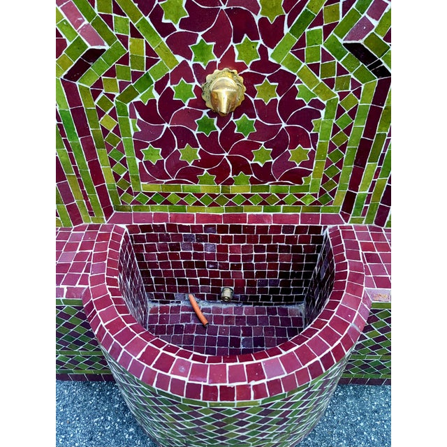 Burgundy Moroccan Olive Green & Burgundy Mosaic Tile Fountain / Rafraf Style For Sale - Image 8 of 9