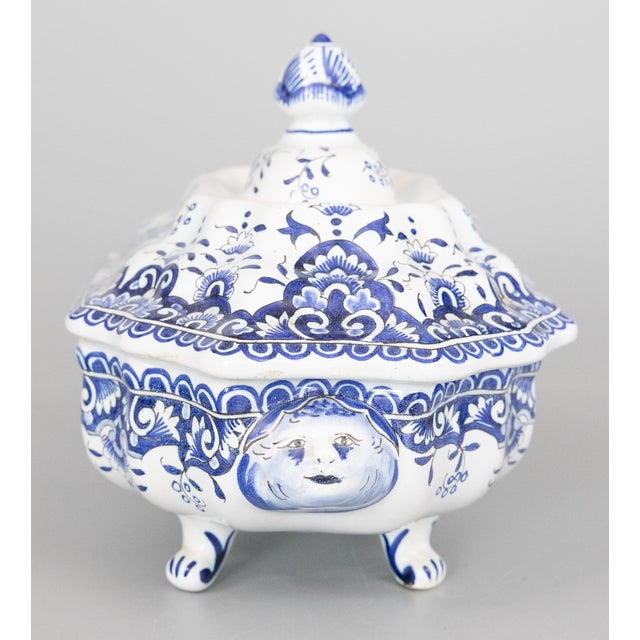 Farmhouse Antique French Rouen Faience Blue & White Tureen For Sale - Image 3 of 11