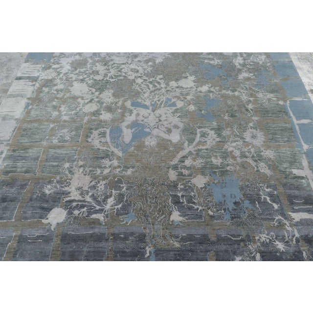 Rug & Kilim’s Distressed Contemporary Floral Rug, in Gray & Blue Hues For Sale - Image 9 of 12