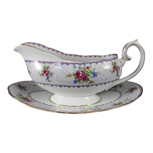 Vintage Royal Albert Petit Point Gravy Boat With Underplate