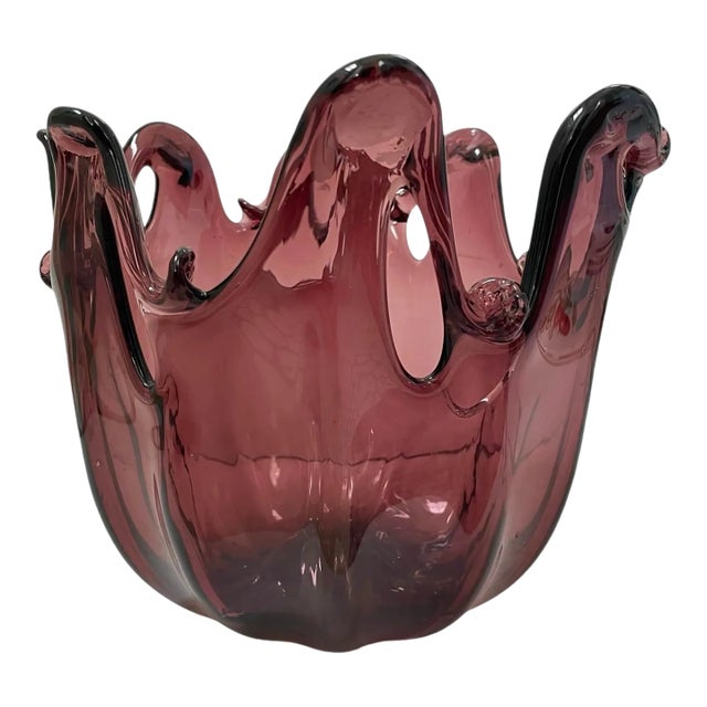 Vintage Murano MCM Purple Handblown Vase With Tag. Made in Italy For Sale