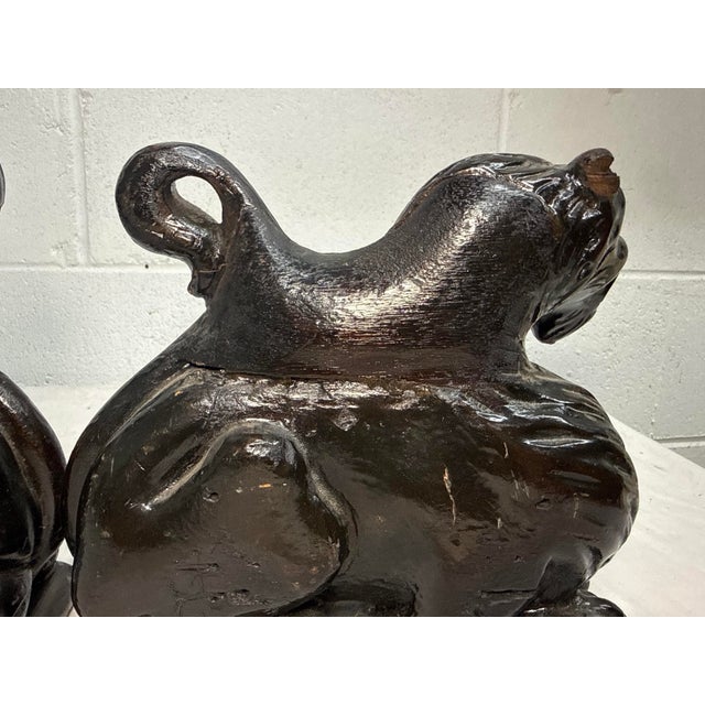 Pair of Antique 1800's Carved Wood Architectural Salvage Lion Sculpture Statue For Sale - Image 12 of 13