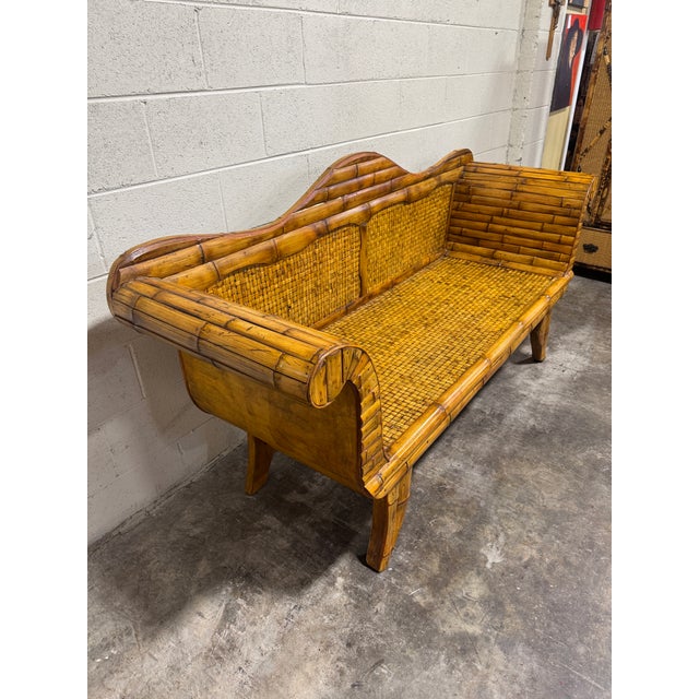 Coastal Boho Coastal Italian Style Pencil Reed Bamboo Sofa Settee For Sale - Image 3 of 11