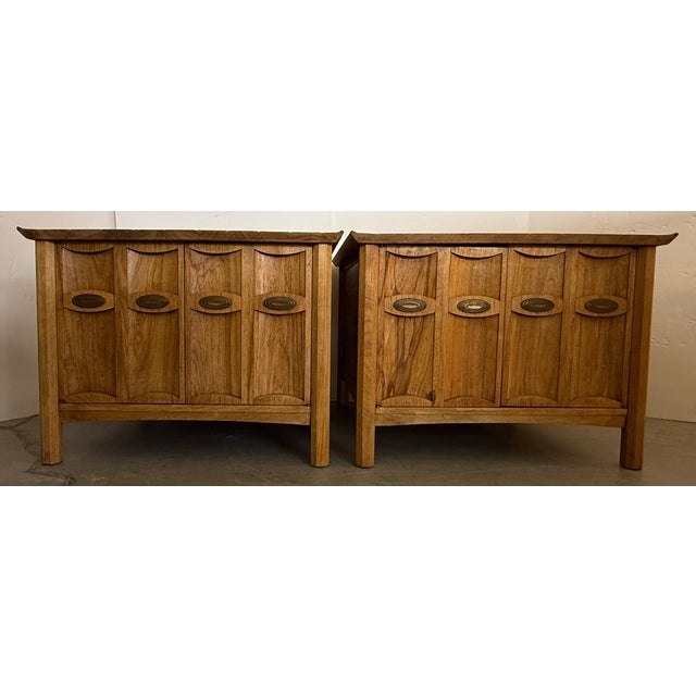 Pair of Midcentury Modern Sculpted Walnut Side Tables/Nightstands by Heritage For Sale - Image 12 of 12