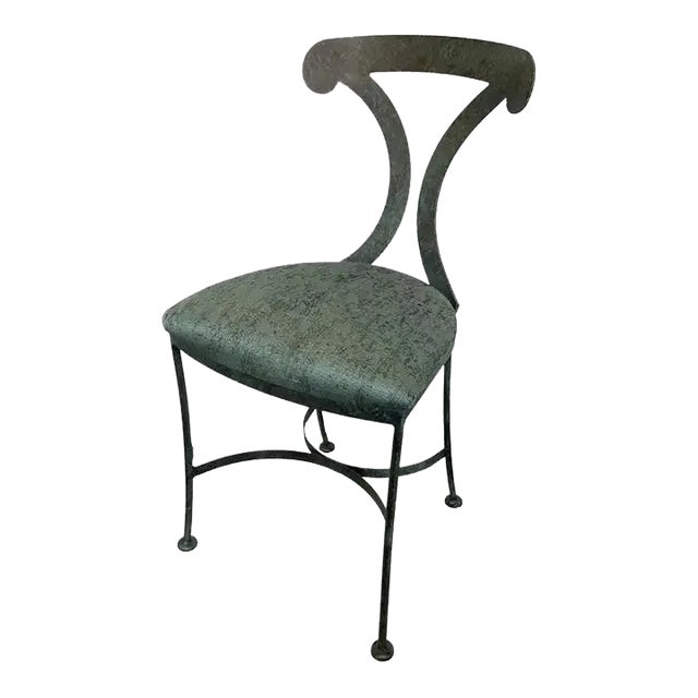 1990s Green Steel Patinated Klismos Chairs - A Pair For Sale