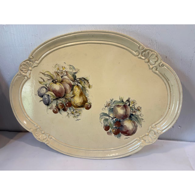 Love this vintage Italian tray in a beautiful cream color with fruit design.