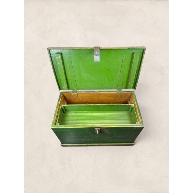 Antique English Green Painted Pine Blanket Chest C 1905 For Sale - Image 4 of 11