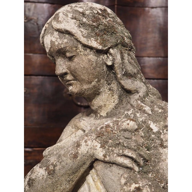 Italian Carved Italian Limestone Statue of a Woman Holding a Bird For Sale - Image 3 of 13