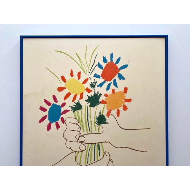 This Pablo Picasso very rare vintage 1958 Mid Century Modern lithograph print " Bouquet of Peace " custom framed iconic...