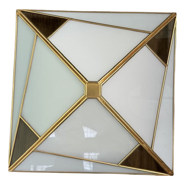 Vintage Pyramid Ceiling Lamp in Glass and Metal, 1970s For Sale