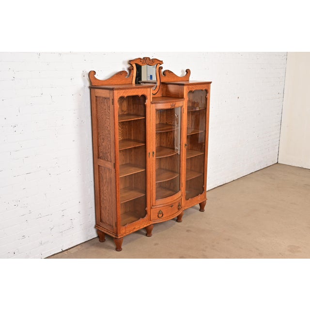 Victorian R. J. Horner Style Antique Victorian Carved Oak Triple Bookcase, Circa 1880s For Sale - Image 3 of 10