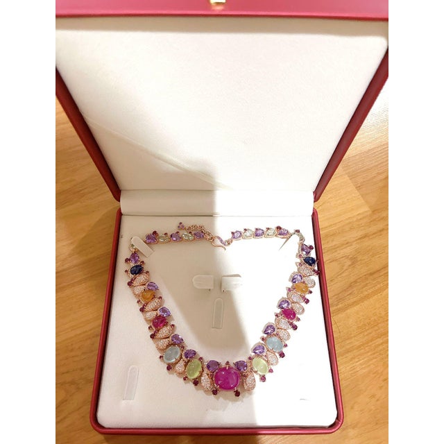 Gemstone Bochic “Capri” Vintage Ruby, Sapphire, Amethyst, Aquamarine & Peridot Necklace For Sale - Image 7 of 18