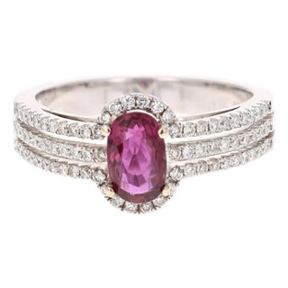 1.34 Carat Ruby and Diamond Ring in 14k White Gold, Size 6.5 For Sale