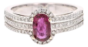 1.34 Carat Ruby and Diamond Ring in 14k White Gold, Size 6.5