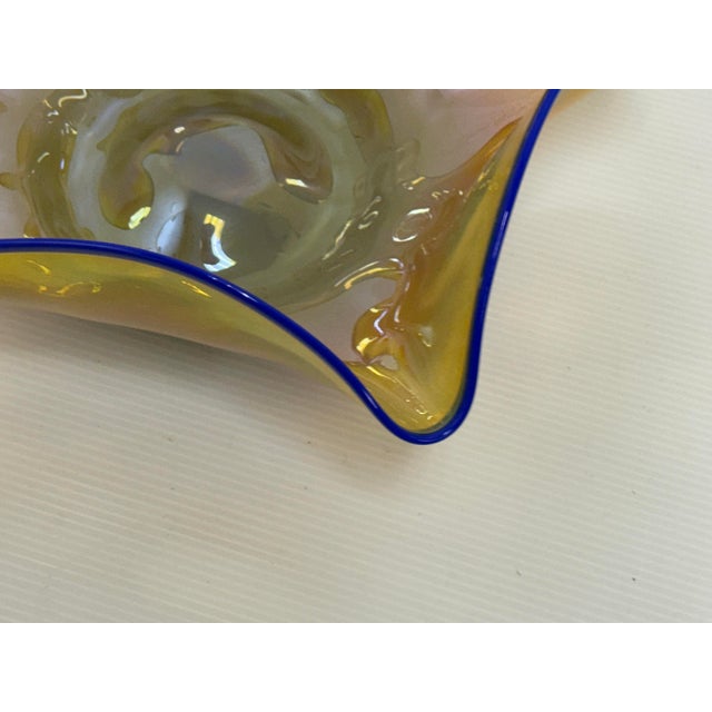 Contemporary Cobalt Rim Decorative Hand Blown Bowl For Sale - Image 3 of 12