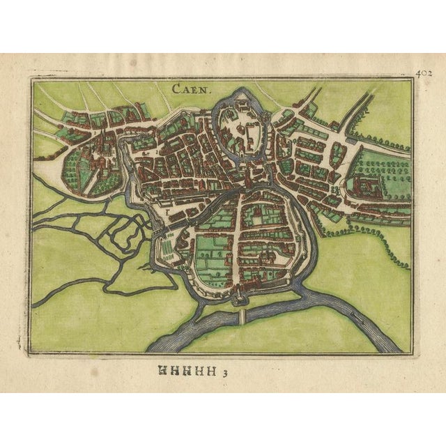 Antique Hand-Coloured Normandy Town of Caen Map Engraving, 1666 For Sale - Image 7 of 9