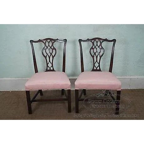 High quality, American made, custom pair of chippendale style side chairs. Solid mahogany.