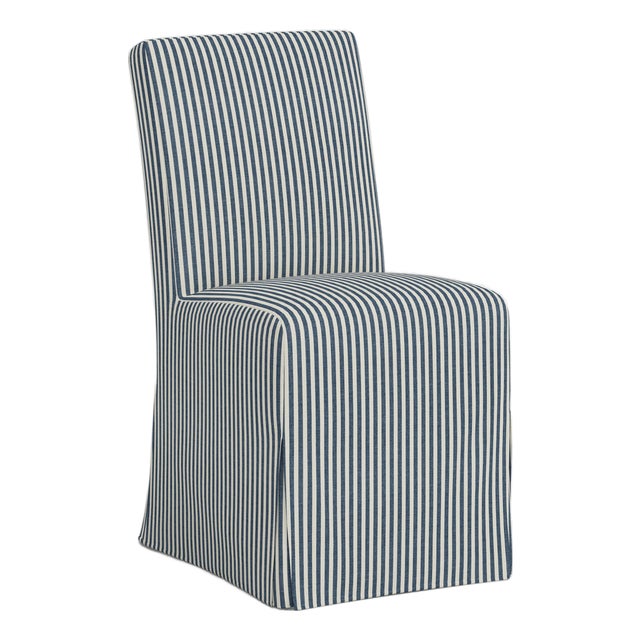Stoffer Home x Cloth & Company Lindy Slipcover Dining Chair in Jane Stripe Denim For Sale
