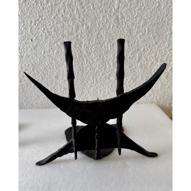 David Palombo Heavy Hand Forged Brutalist Iron Book Ends Not signed as typical Dimensions: 10 X 8 X 6 and 8.5 X 9 X 6.5...