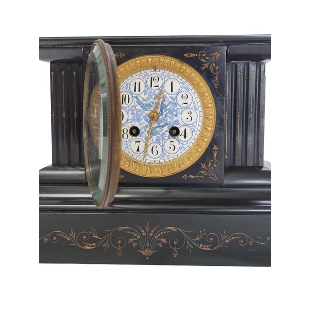 Late 19th Century Late 19th-Century French Neo-Grec Black Slate Mantel Clock by Japy Frères For Sale - Image 5 of 16