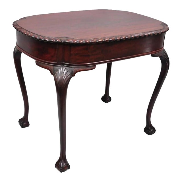 Antique Chippendale Style Rope Carved Mahogany Ball and Claw Parlor Side Table For Sale