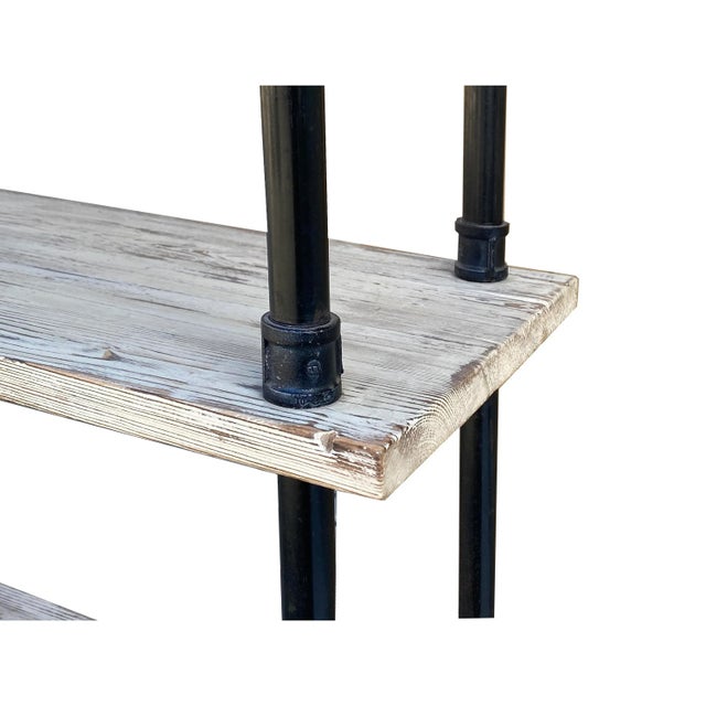 Wood Iron Bars Wash White Wood Shelves Industrial Bookcase Display Cabinet For Sale - Image 7 of 8