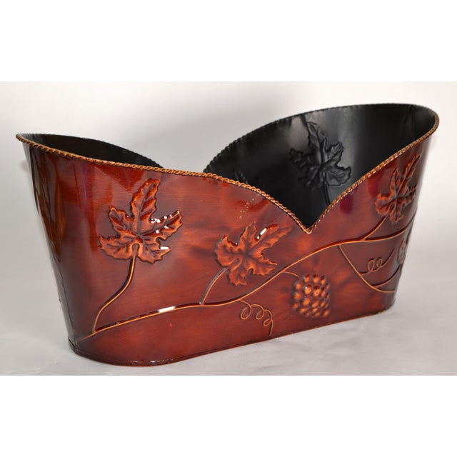 Burgundy Embossed Fall Leaves Design Tin Gift Basket, Planter, Wine Cooler, Basket or Container. Great for Gifting,...
