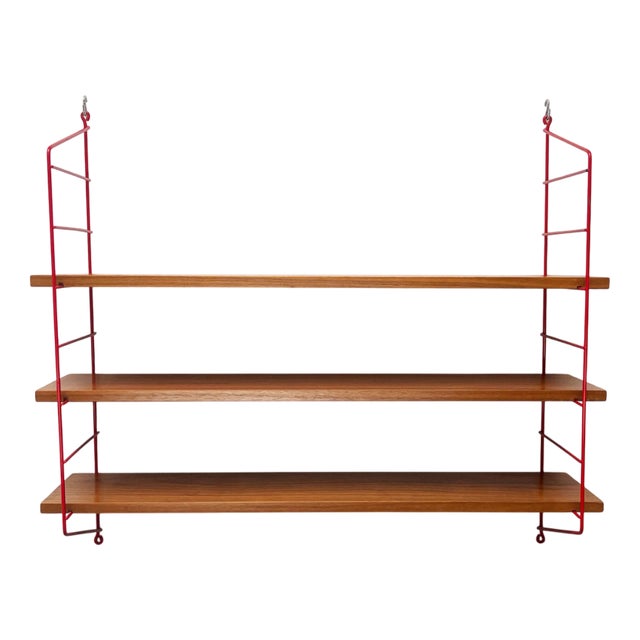 Mid-Century Modern Red String Style Teak Shelf, 1960s For Sale