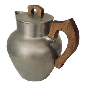 Rare Early Club Aluminum Sculptural Coffee Server — Mascot Stamp, Carved Wood Handle, 1930s