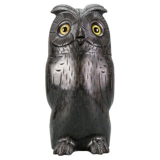 Black Forest Wooden Carved Trinket Box in Owl Shape, 1920s For Sale