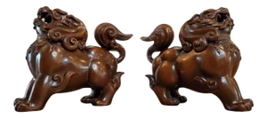 Japanese Bronze Signed Foo Dog Incense Burner - a Pair
