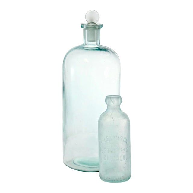 Antique Aqua Apothecary Bottles - a Pair For Sale
