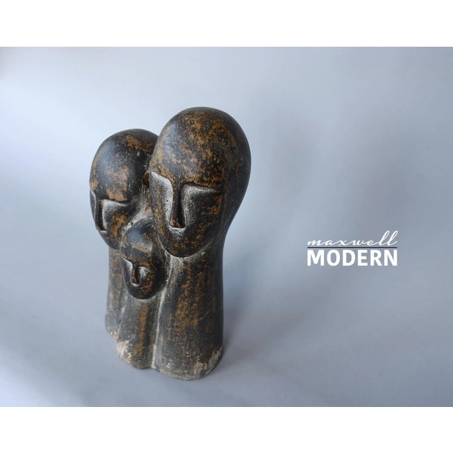 Extraordinarily beautiful vintage modernist bust sculpture of three heads reminiscent of the abstract styles of Constantin...