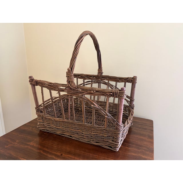 French Country Vintage Rustic Twig Magazine Holder With Arched Handle For Sale - Image 3 of 8