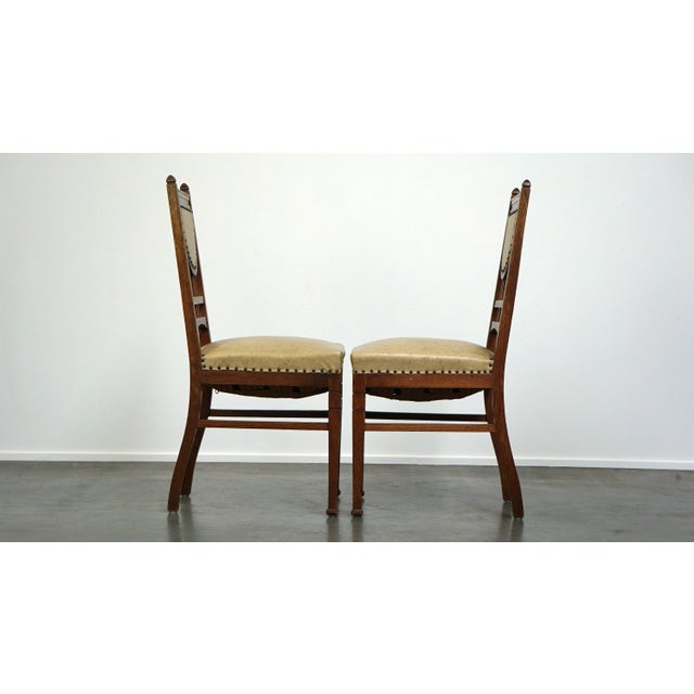 Antique Art Nouveau Style Dining Chairs with Light Skai Leather Upholstery, Set of 4 For Sale - Image 3 of 14