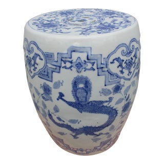 Blue & White Ceramic Chinese Garden Stool For Sale
