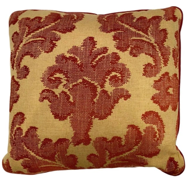 Mid 20th Century Pair of Decorative Embroidered Fleur De Lis Accent Throw Pillows in Red For Sale - Image 5 of 12