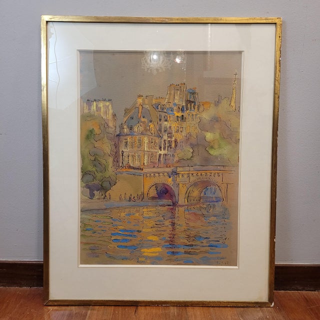Paper Gilis, Pont Marie, Paris, 1962, Watercolor on Paper For Sale - Image 7 of 18