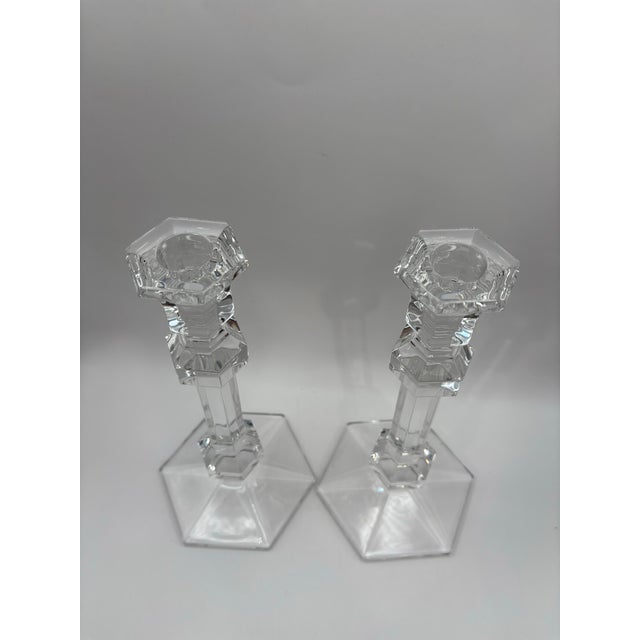 Mid-Century Modern Late 20th Century Val Saint Lambert Crystal Candlesticks- a Pair For Sale - Image 3 of 10