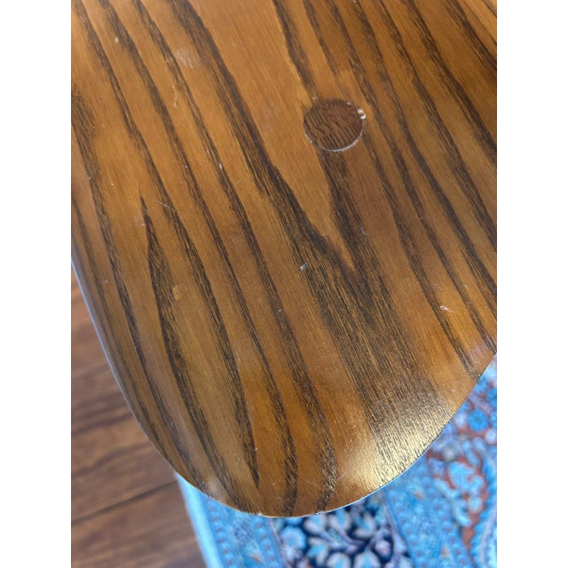 1970s Signed Vintage Hitchcock Windsor Style Rounded Back Solid Oak Wooden Bench For Sale - Image 11 of 12